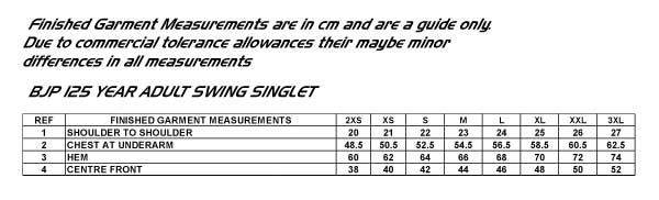 bjp adult swing singlet sizechart